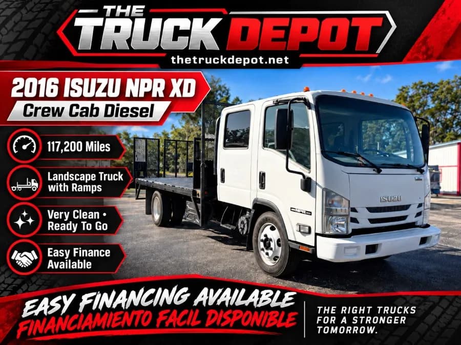 2016 Isuzu NPR XD DSL CREW Landscape Truck W/ Ramps - Chassis